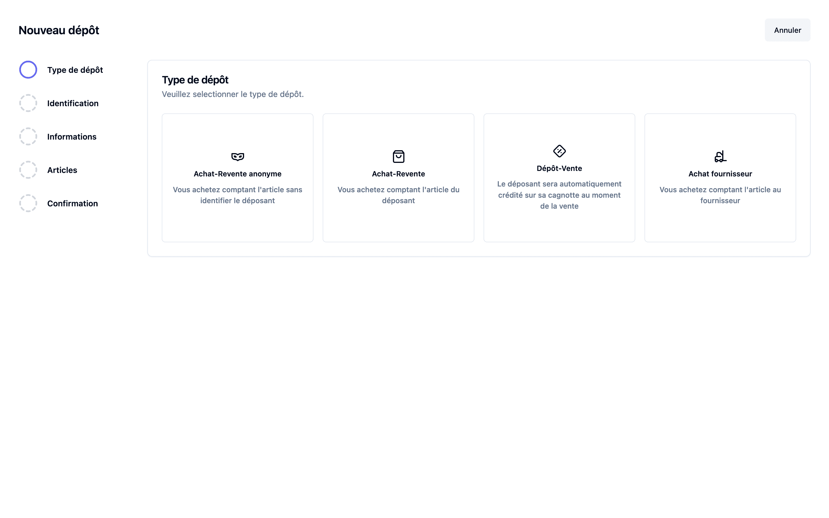 Interface de gestion des dépôts